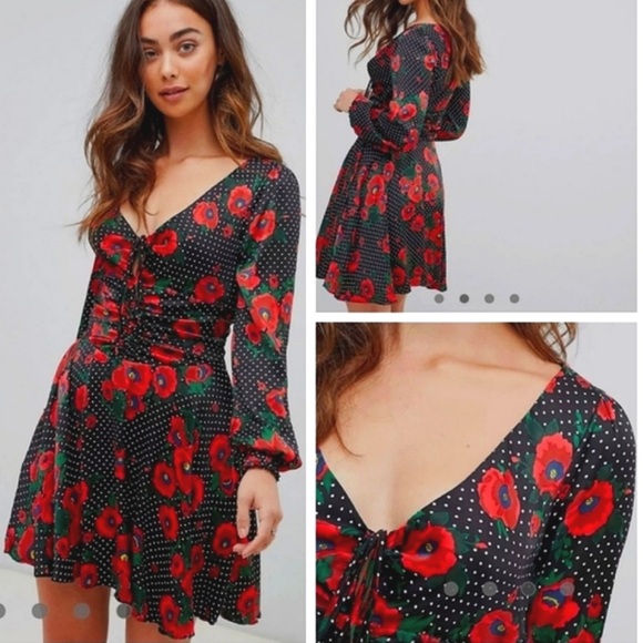 Free People Morning Light Midi Dress in Black Poppy Floral/Polka Dot - Picture 1 of 8